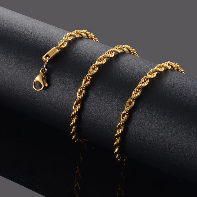 18k Gold-Plated Stainless-Steel Twist Rope Chain