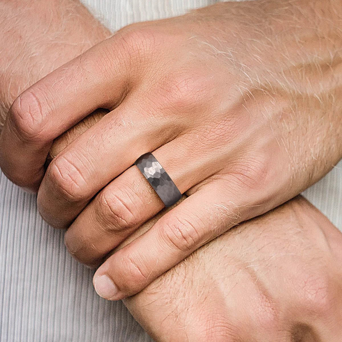 Quorix Hammered Multi-faceted Titanium Ring
