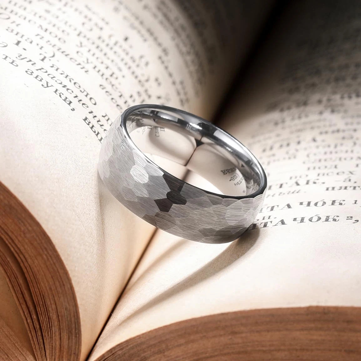 Quorix Hammered Multi-faceted Titanium Ring